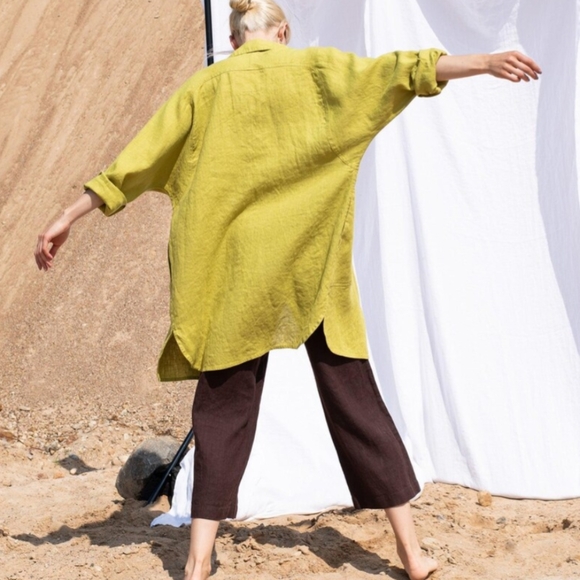 Oversized Button-Up Linen Shirt, "Livorno 2", Not Perfect Linen, M, Rustic Brown - Picture 13 of 16